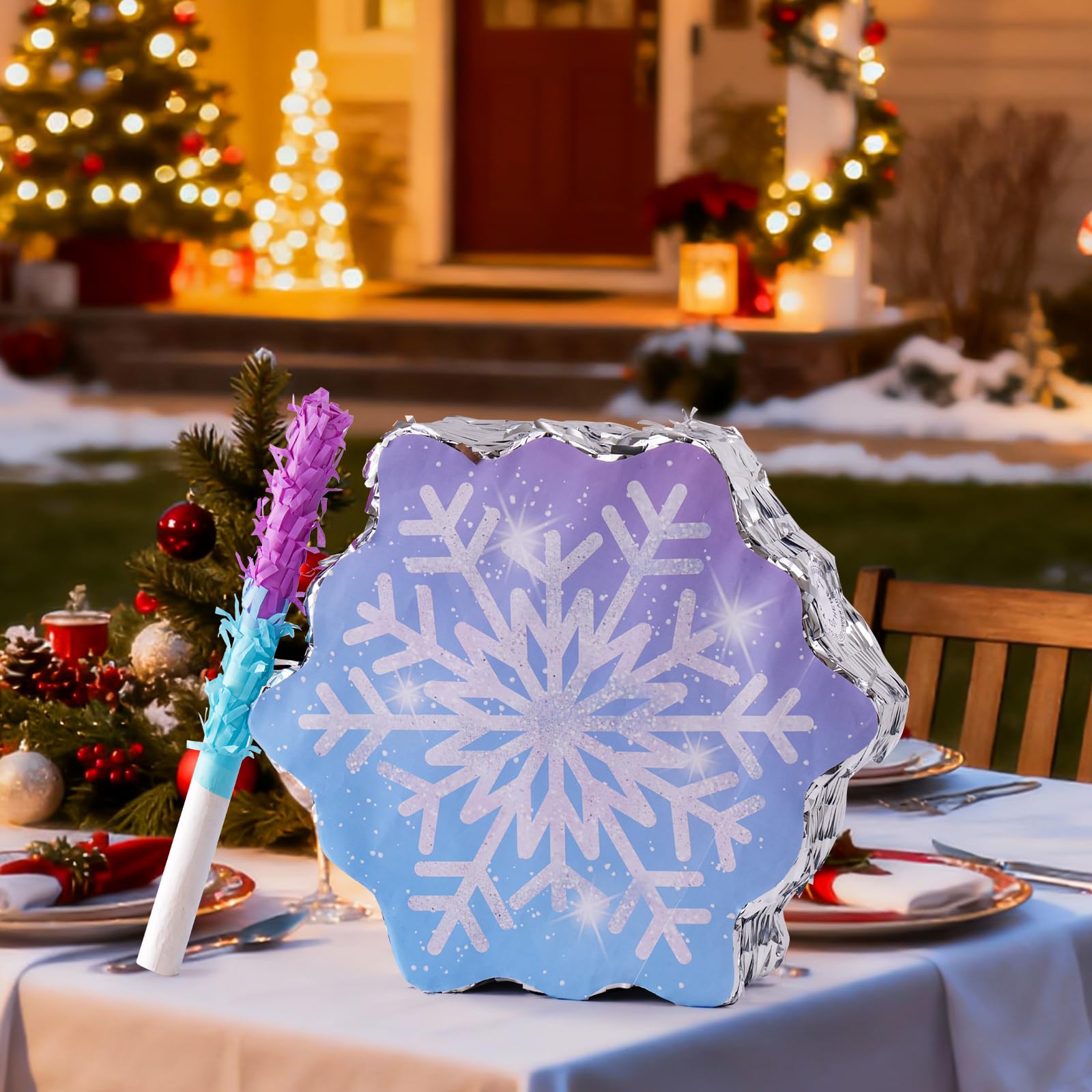 WINTS Snowflake Pinata,Winter Piñata with Blindfold Perfect for Frozen Birthday Party,Winter Snowflake Party Decorations(14.76 × 12.99× 3.15in)