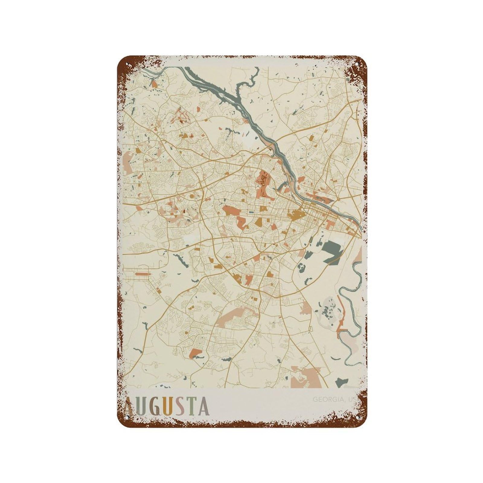 xiaoxiaoshen Augusta Map Georgia Travel Gift Boho for Realtor (2) Wall Decor Art Metal Tin Poster Modern Home Decor Art Home Bar Shop Decorations Vintage Sign 30x20cm