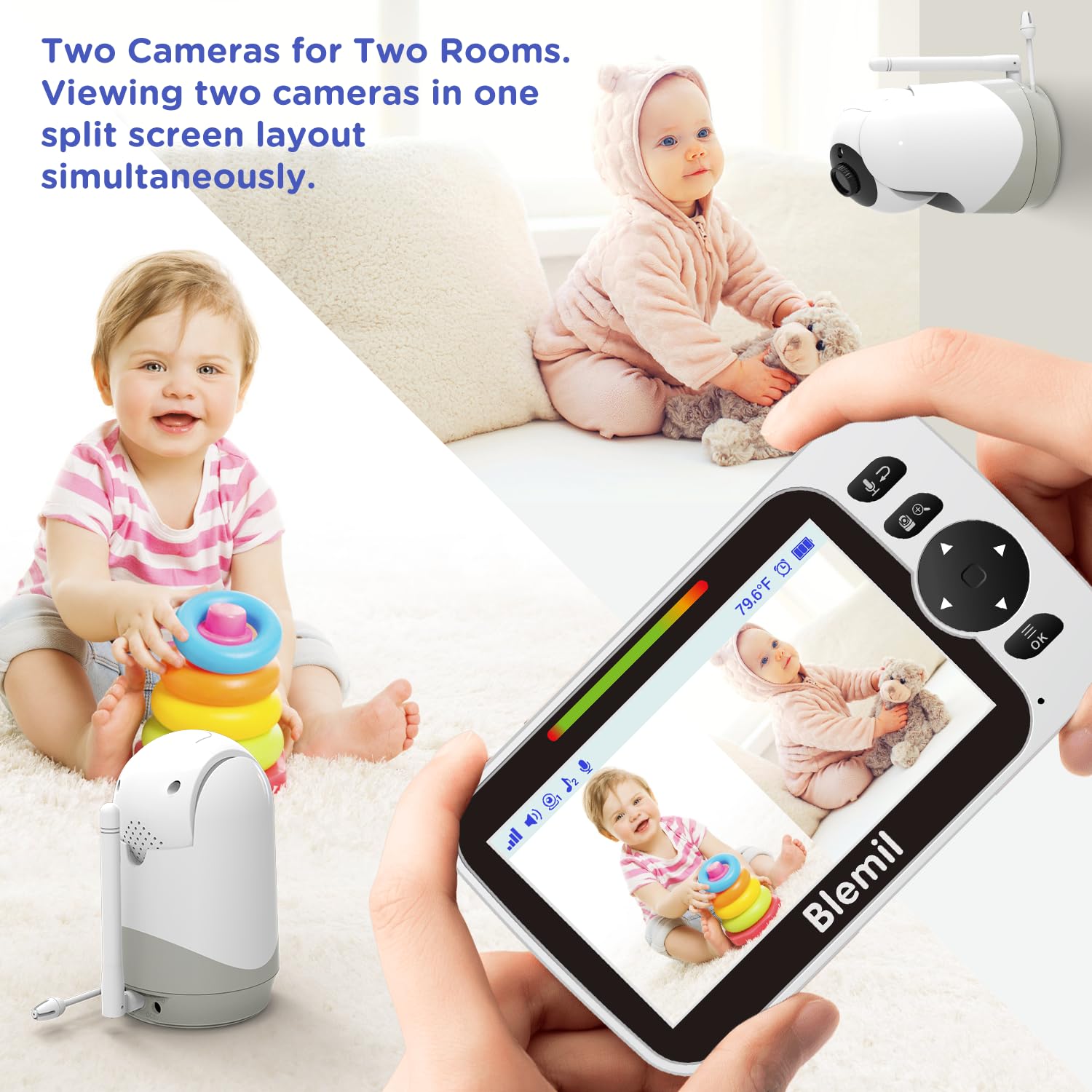 Blemil Video Baby Monitor 5" Schermo Diviso, Modello Aggiornato, No WiFi