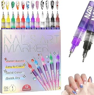Upgrade 12 Colors Nail Art Marker Pens Set, Nail Markers for Nail Art, Suitable for Nail Art, Nail Painting, And Artistic Decorations,Gift for Women.