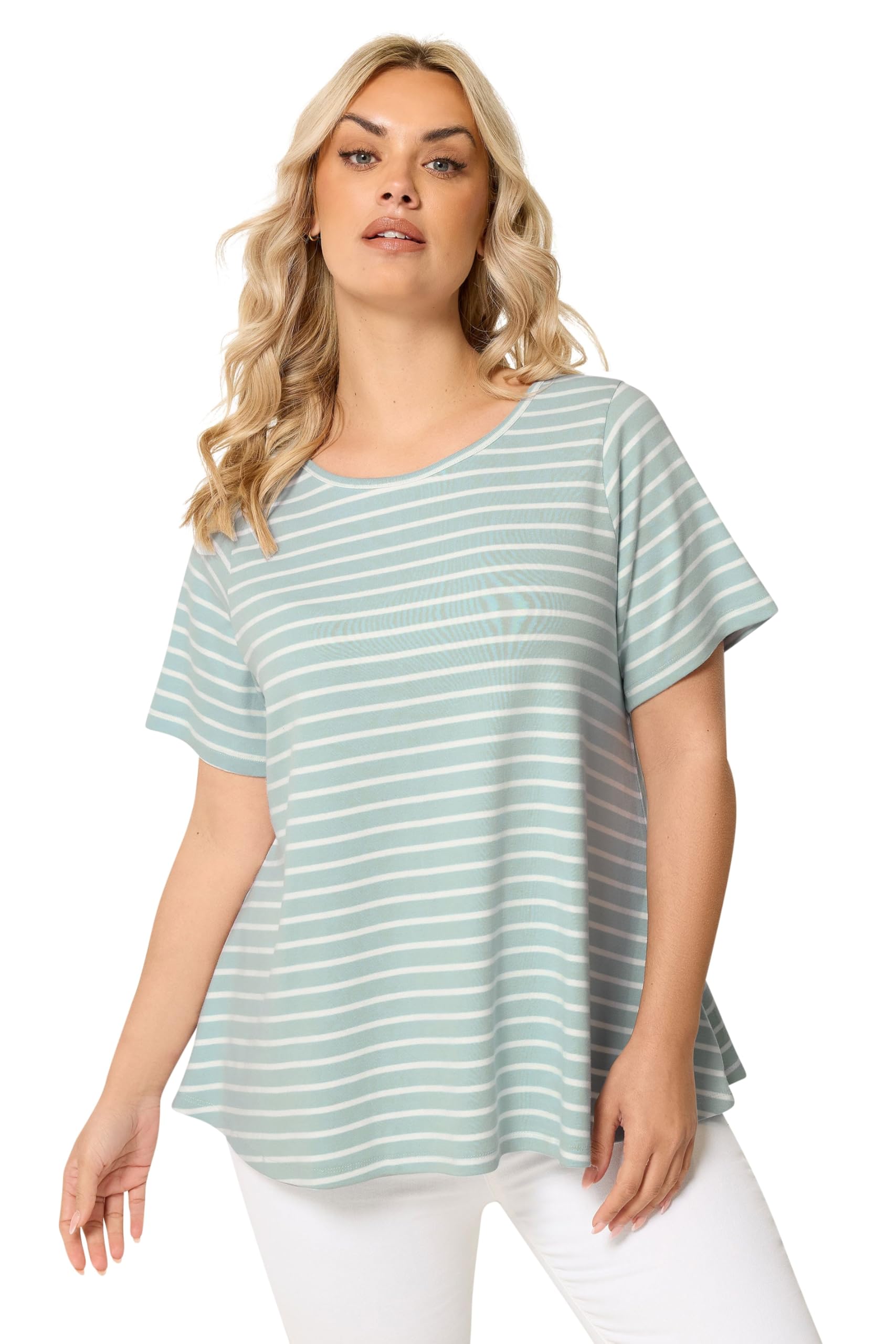 Yours Women's Baby Blue Stripe Swing T-Shirt In | : 26/28