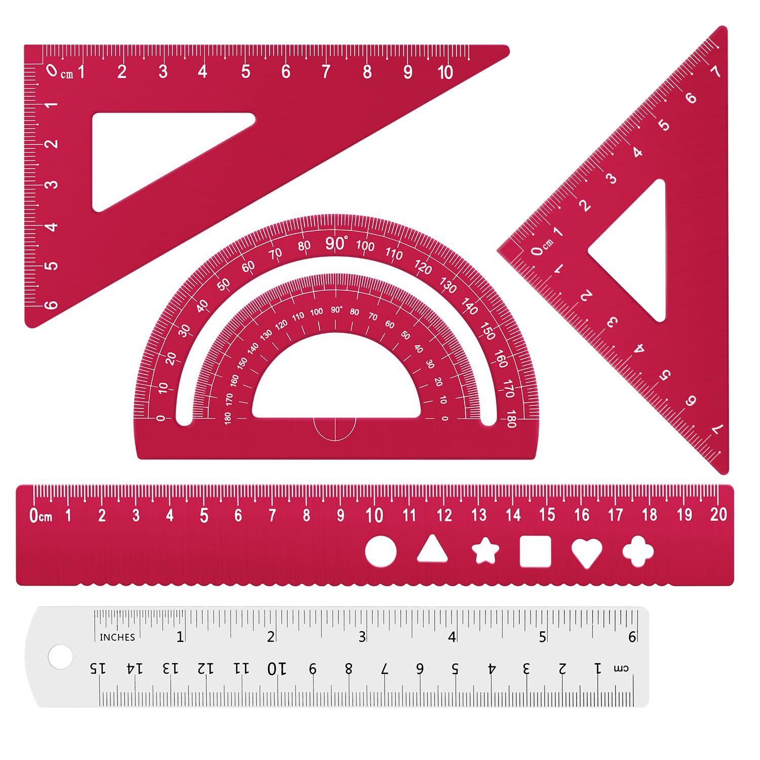 5 PCS Metal Geometry Set With Protractor And Triangle Rulers, 8 & 6 Inch Aluminum Alloy Math Drafting Ruler Straight Measuring Tool For School And Office, Metric And Imperial Black - View #12