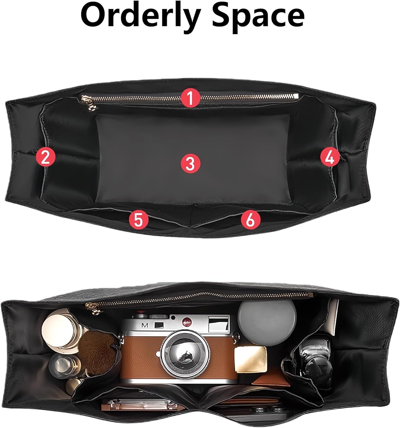 Purse Organizer Insert for CHANEL 25 Bag Insert, Ultra-light Nylon Bag Organizer Water Resistant Purse Insert Divider Bag Shaper for Luxury Tote Handbags (Black, Medium)