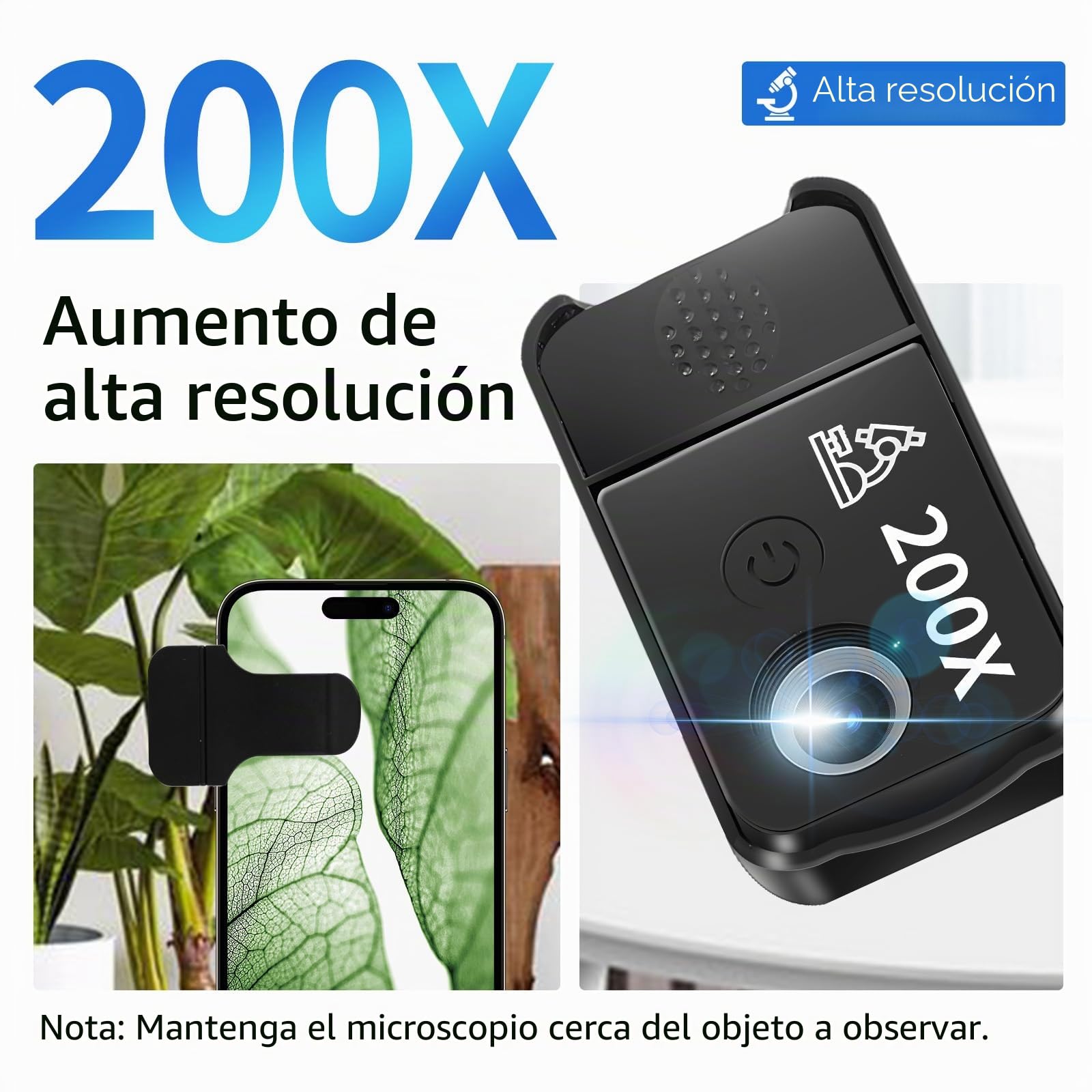 Microscopio para teléfono móvil, 200 microscopios USB con LED, mini microscopio para cámara de smartphone, HD Digital Microscopio con CPL para Explore Micworld Digitales, compatible con