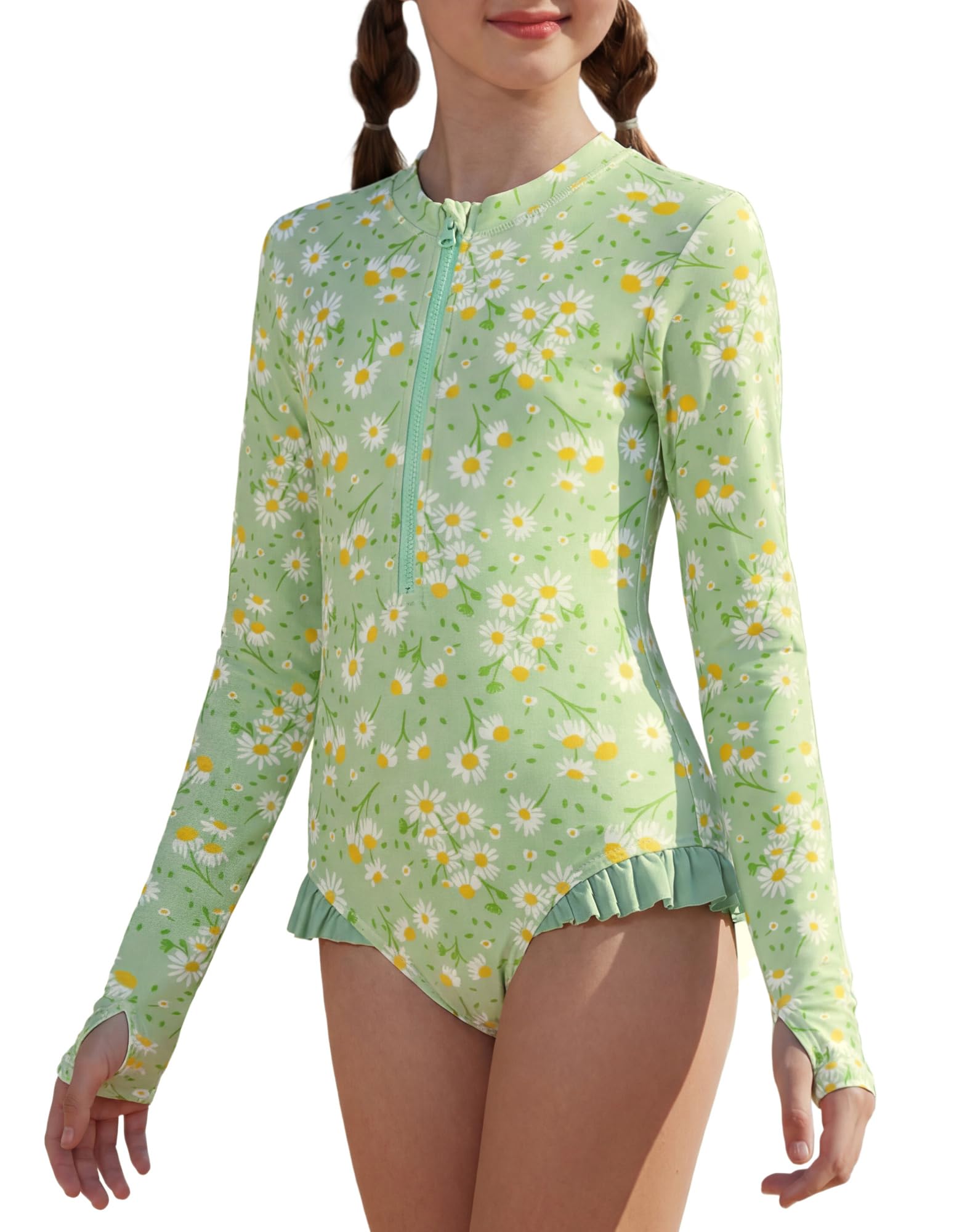 GRACE KARIN Girls One Piece Swimsuits Long Sleeve Bathing Suits Swimwear 5-14Y