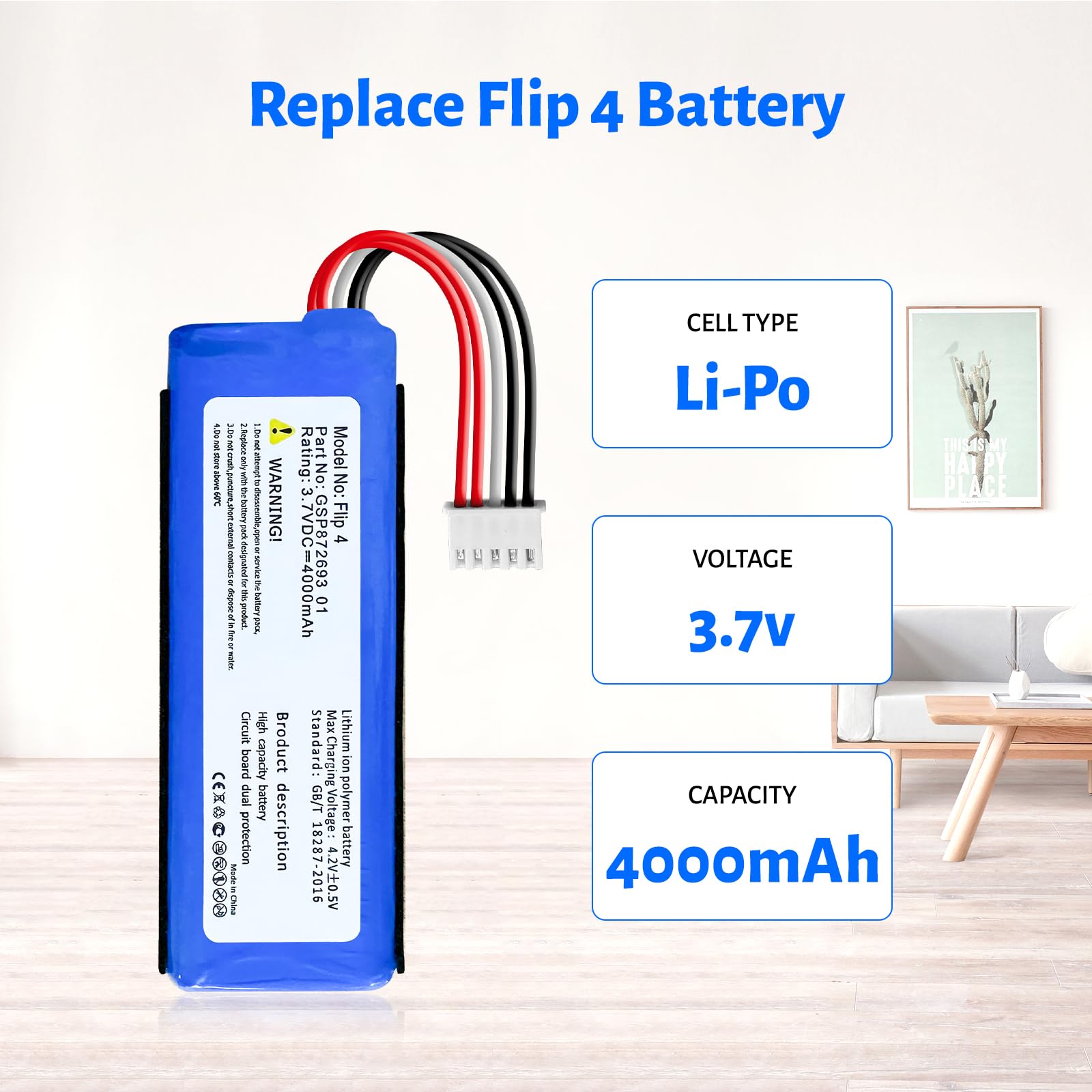 Batteria 4000 mAh per JBL Flip 4, Flip 4 Special Edition, GSP872693 01 + strumenti di riparazione