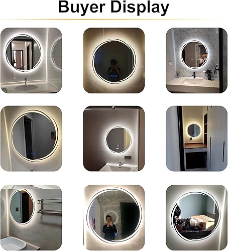 Miniatura 7 de Espejo de baño redondo LED con luces retroiluminadas de 3 colores con luz, espejo de tocador con luces de círculo antivaho iluminado espejo grande