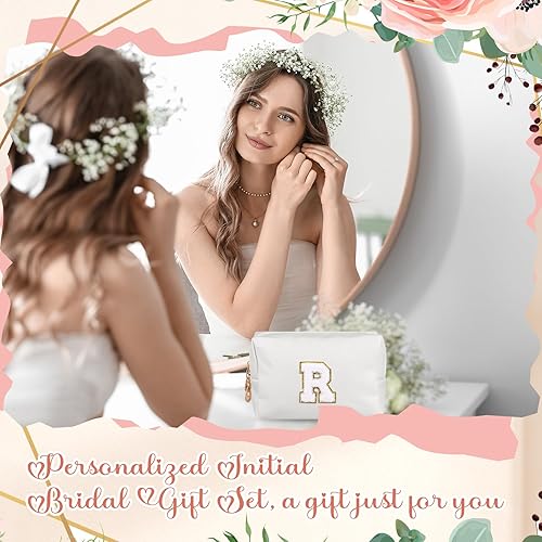 Miniatura 4 de Bolsa de viaje personalizada para mujer, 3 unidades, regalo con inicial, cosméticos de 20 onzas, bolsa de mano con asas, taza de novia con tapa y