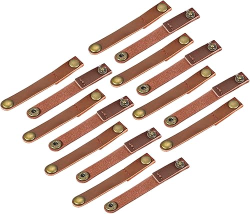 MECCANIXITY Correas de cuero para cables, organizador de cables de 3.543 x 0.472 in, clips de cuero, color marrón claro, gestión de cables para
