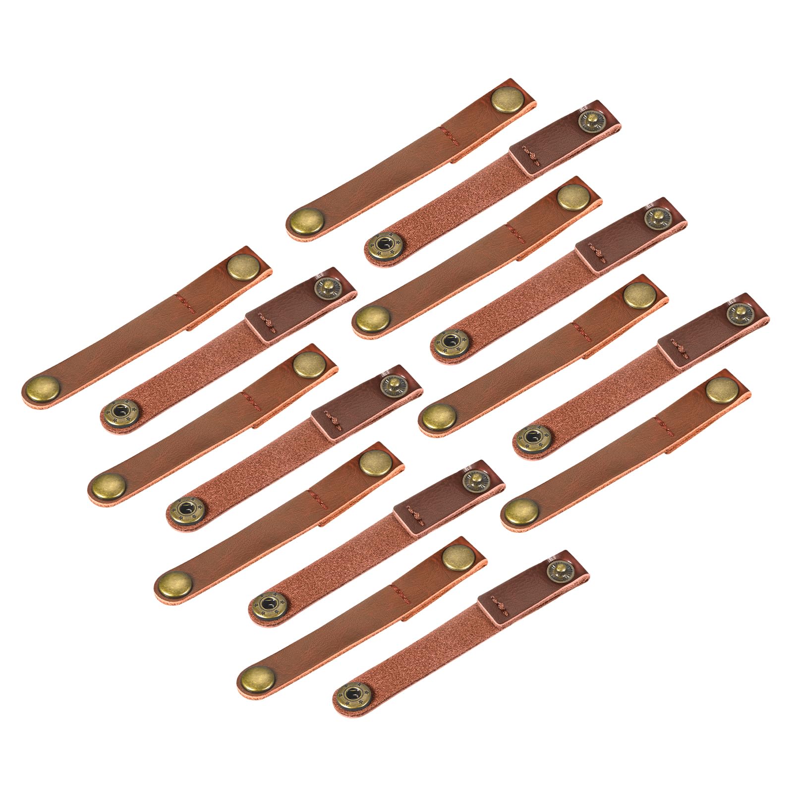 MECCANIXITY Pack of 15 Leather Cable Straps Cord Organizer 90x12mm Portable Cable Leather Clips Light Brown Earphone Cord Management for Cable, Wire