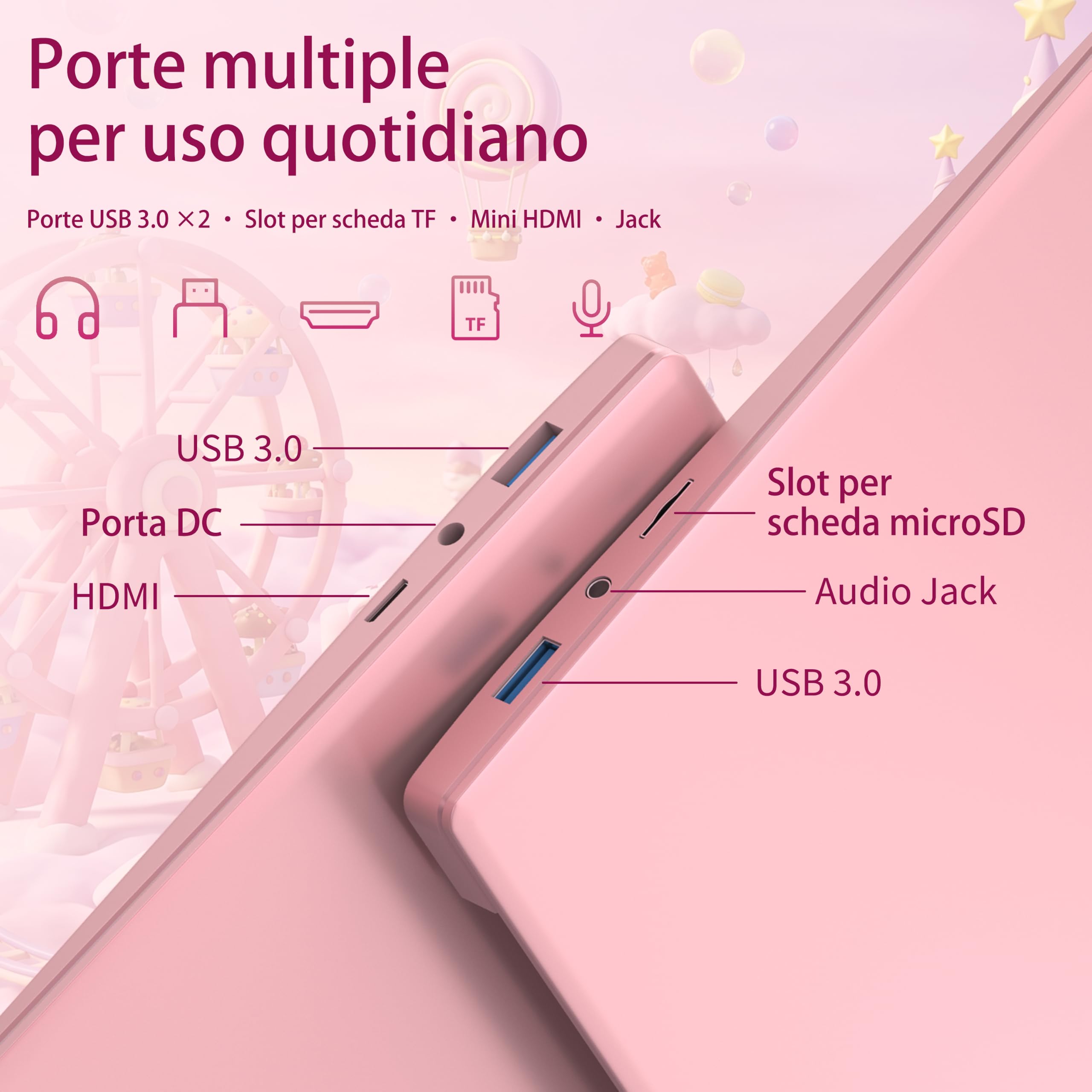 Amita Nuovo Notebook 2026 da 15.6 pollici con i3-6100U, 16GB, Lettore di impronte digitali, Tastiera retroilluminata, WiFi, BT5.0 Custodia Tastiera ITA, Rosa, ideale per Studenti e Business (GB, 256)
