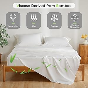 Grounding Sheets, 10% Silver 90% Bamboo Viscose Cooling Sheets, Soft & Breathable Moisture-Wicking 16inch Deep Pocket Cooling Sheets for Hot Sleepers, Grounded with Grounding Cord - White, Full