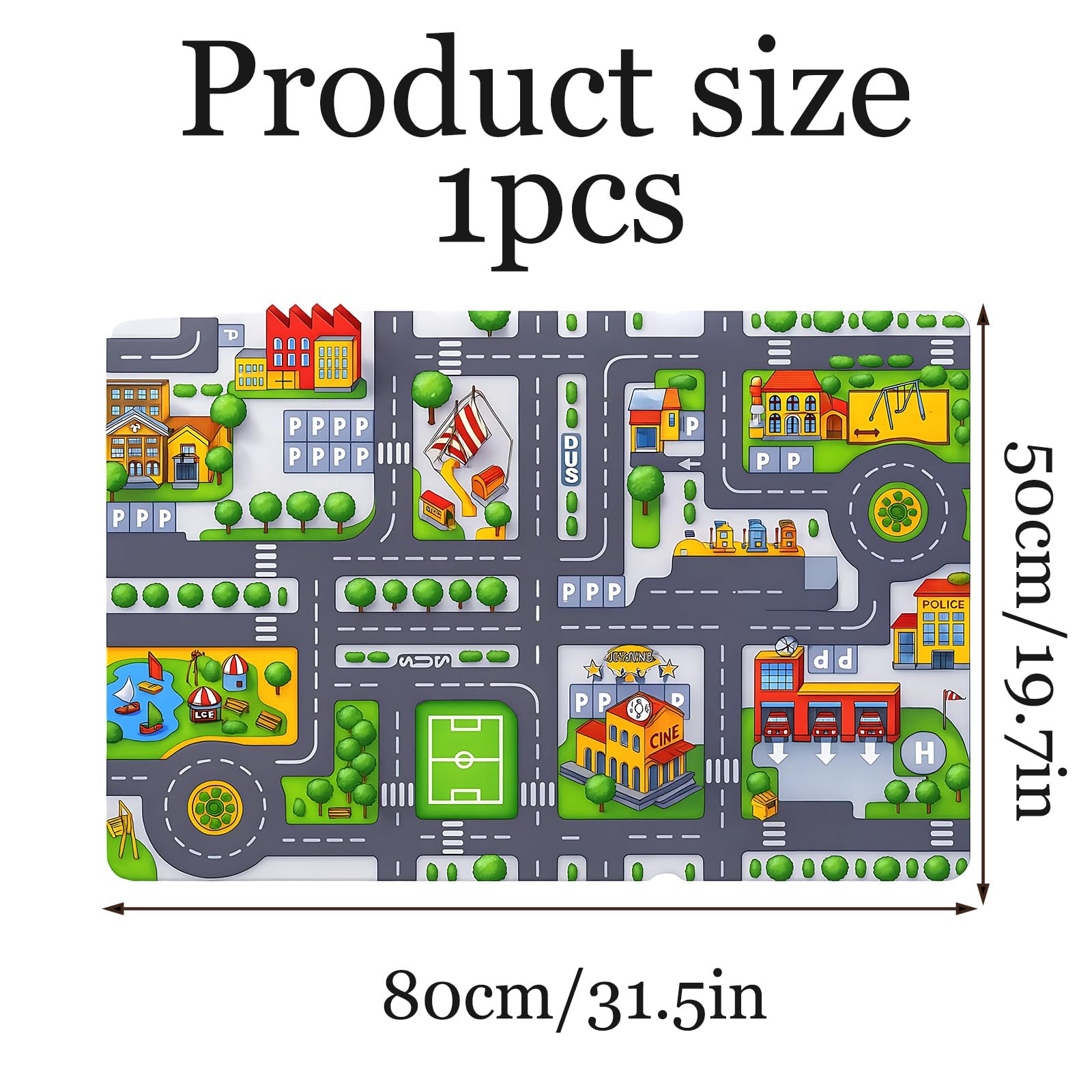 Car Play Mat for Children Black Cat Stone Sculpture, Road Mat for Toy Cars Kids Play Mat with Non-Slip Base - Image 2