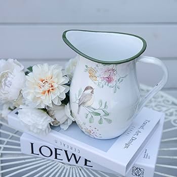 Amazon.com: Enamel Pitcher with Wide Handle Vintage Metal