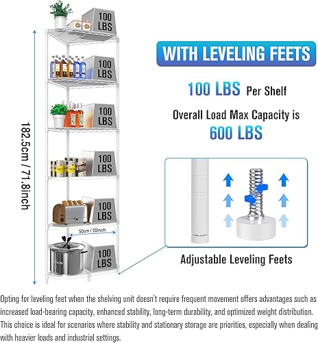 Miniatura 3 de Estantería de alambre esquinero NSF de 6 niveles, 20 x 20 x 72 pulgadas, 600 libras, estante de almacenamiento de metal ajustable resistente con