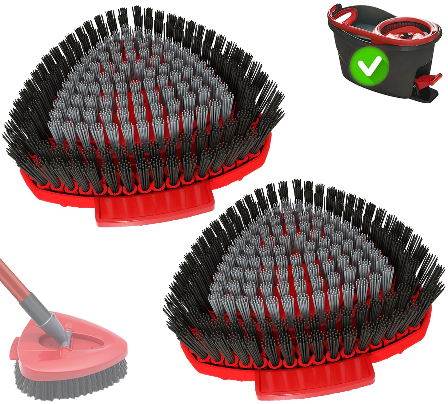 2 Pack Scrubber Head Replacement Compatible with Vileda Turbo Spin Mop System, Stiff Bristle Scrubbing Head Brush Head Scrubber Brush Head for Bathroom Kitchen Swimming Pools Wall Deck