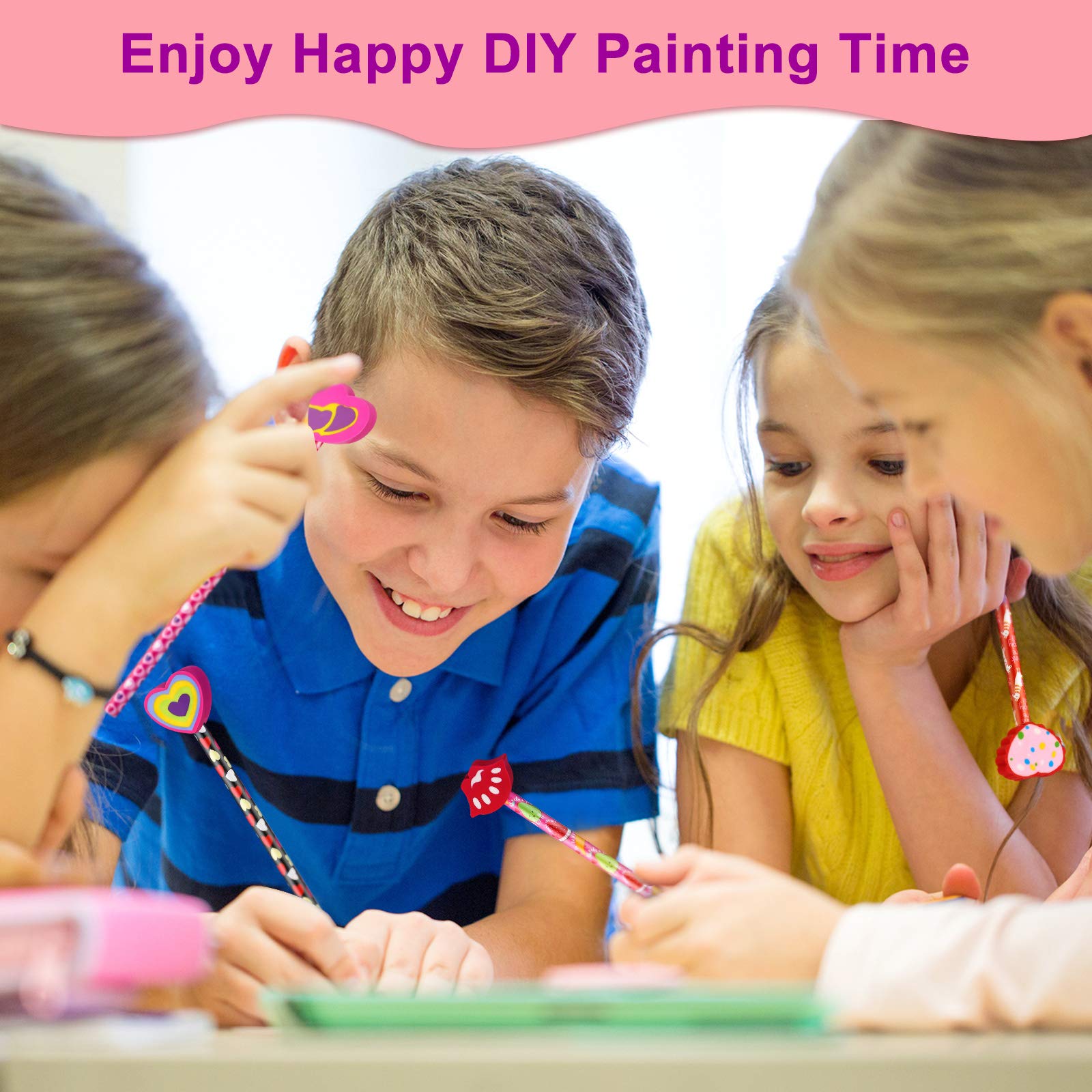 Zonon 36 Pieces Valentines Pencils with Heart Shape Erasers Toppers Decorated Colorful Pencils Erasers Heart Stationary Set for Valentine Office School Supplies Students Presents - Image 7