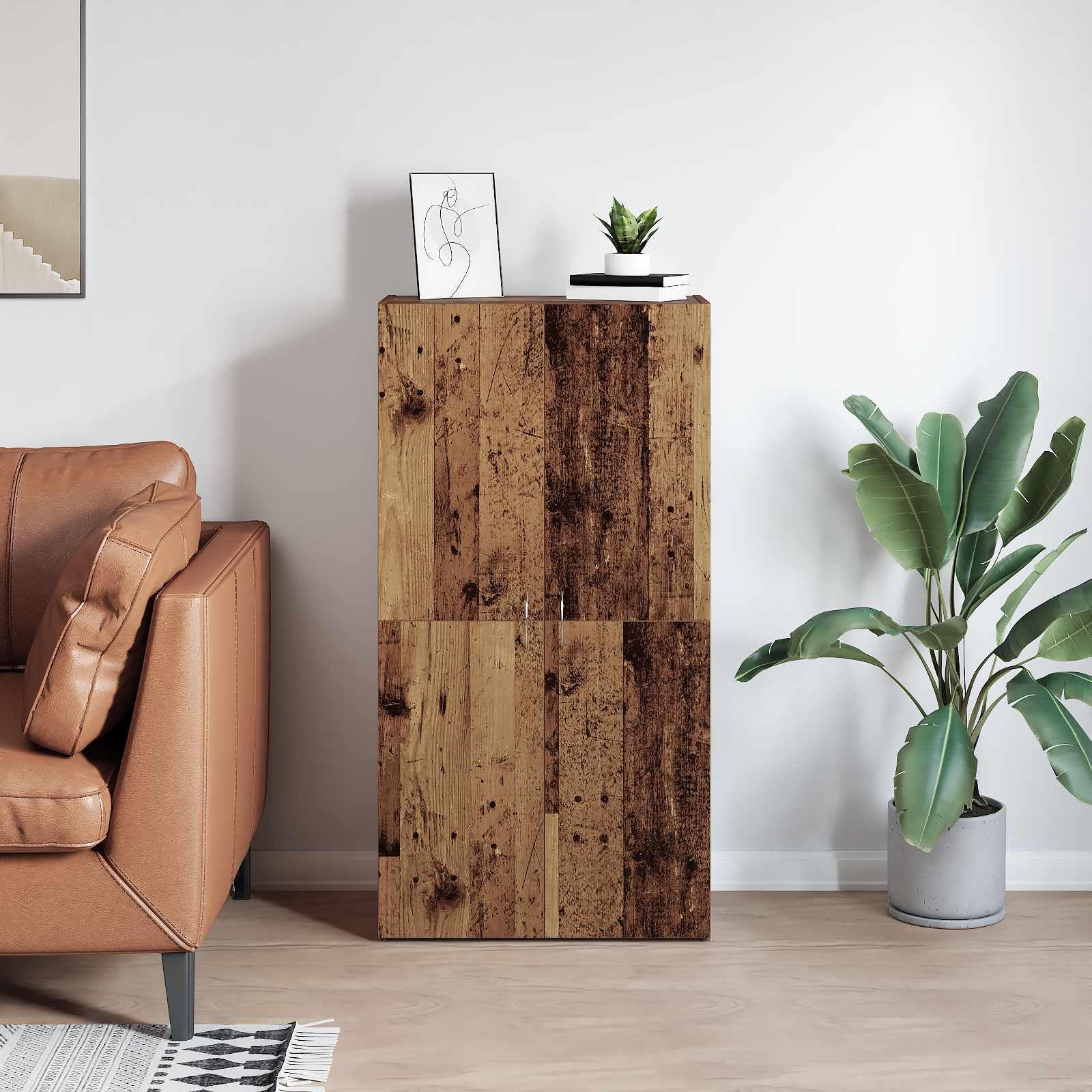 Büroschrank mit Türen Schwarz Eichen-Optik 60 x 32 x 115 cm aus Holzwerkstoff, Aktenschrank mit Scharniertüren und Bogen-Griffen, viel Stauraum mit Regalen für Büroorganisation