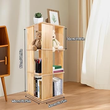 3-Tier Corner 360 Rotating Bookshelf with Stable Base