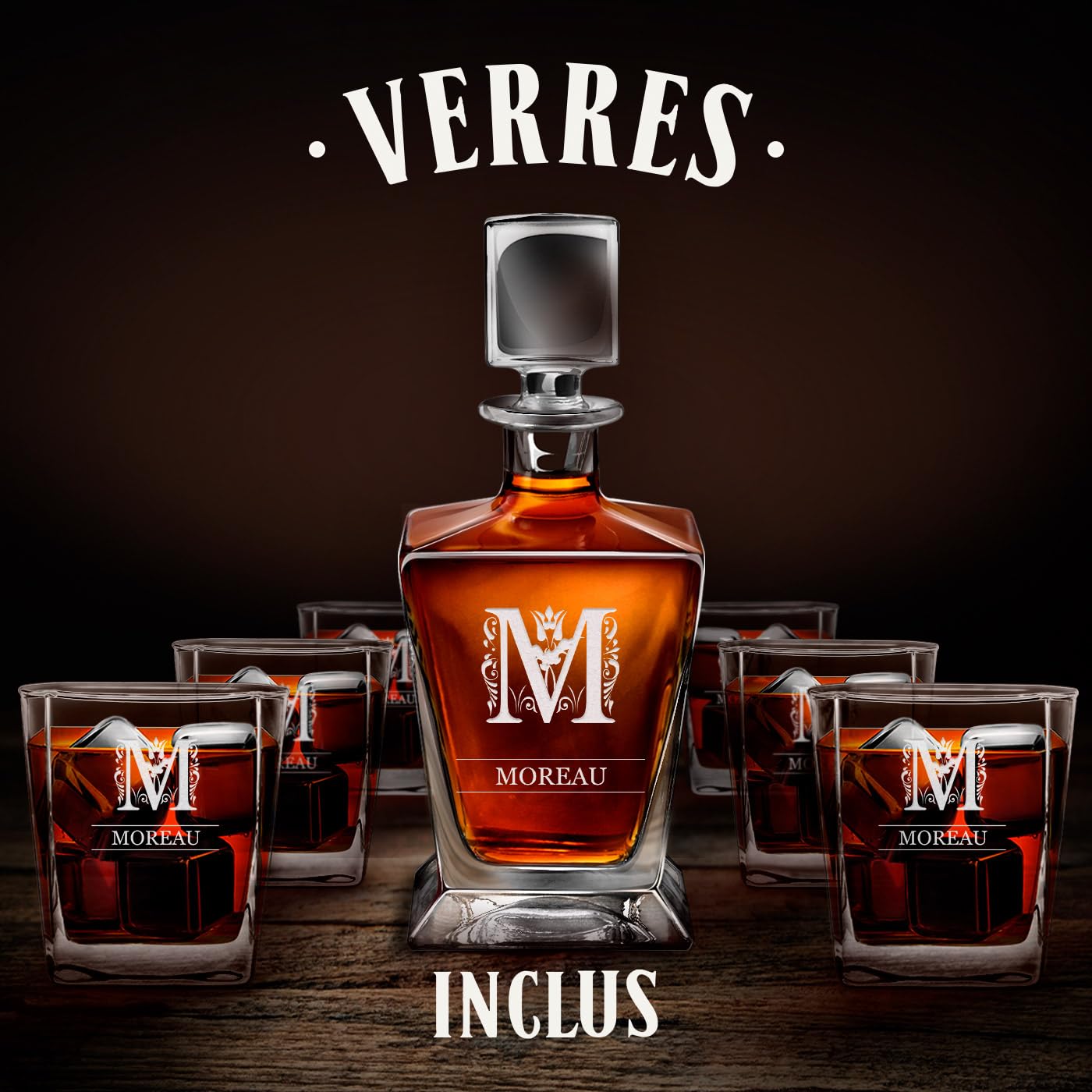 Set Whisky Personnalisable - Carafe 800ml + 6 Verres 250ml - Cadeau élégant Pour Hommes - Anniversaire, Fête Des Pères