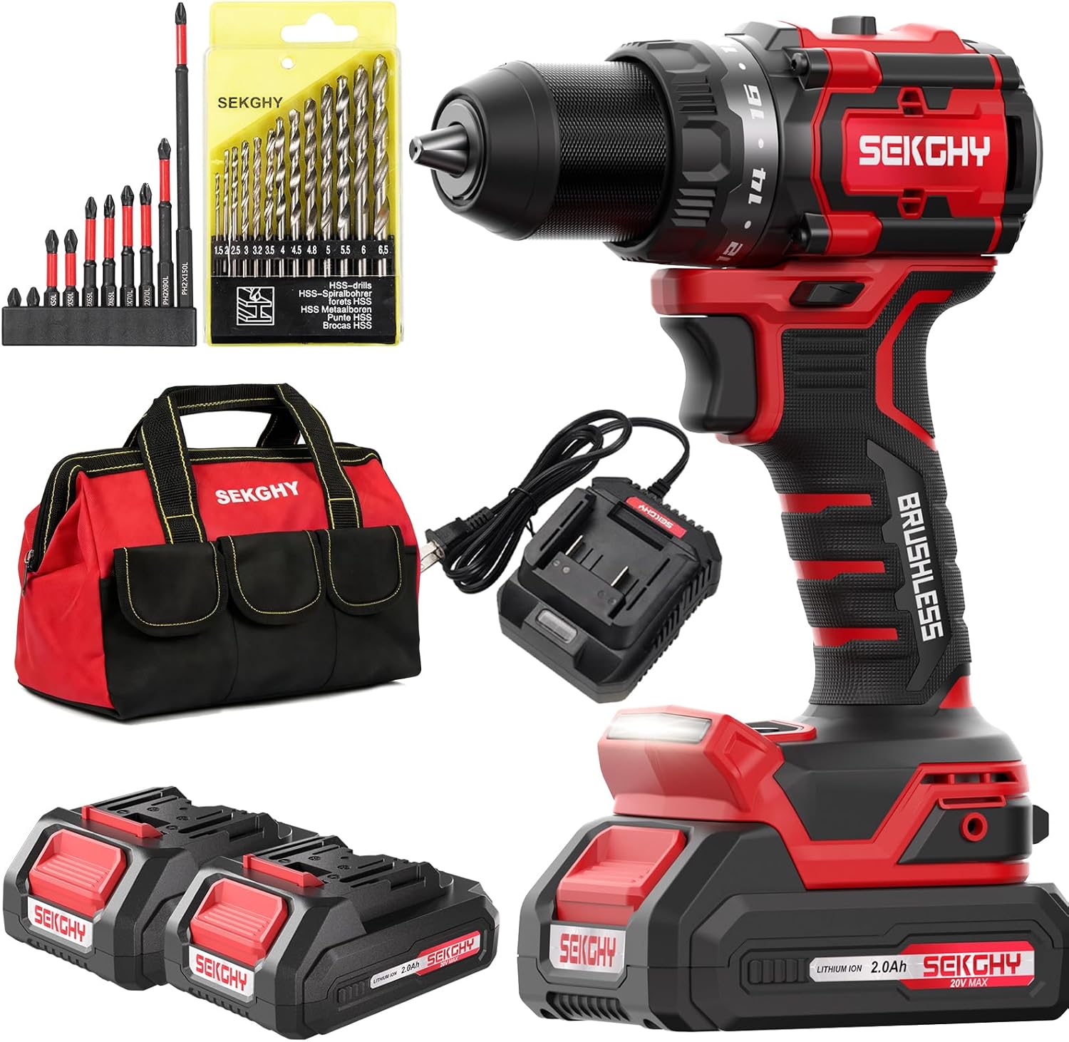 Taladro inalámbrico SEKGHY 20V, 70 Nm, 2100 RPM, con batería y cargador