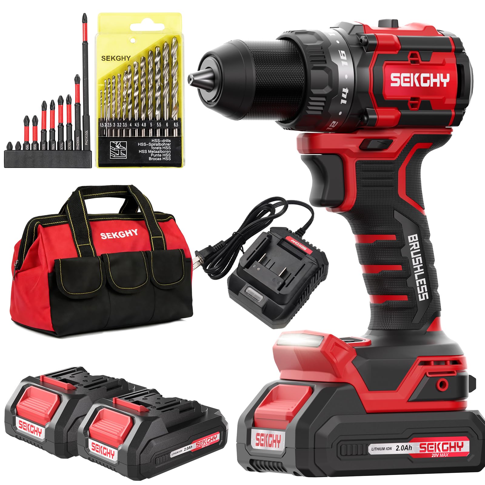 Power Drill Cordless, 70N.m, cordless drill with battery and charger, 10 batches and 13 twist drills and storage bag，18+1 Position & 2100 RPM 20V power drill drivers