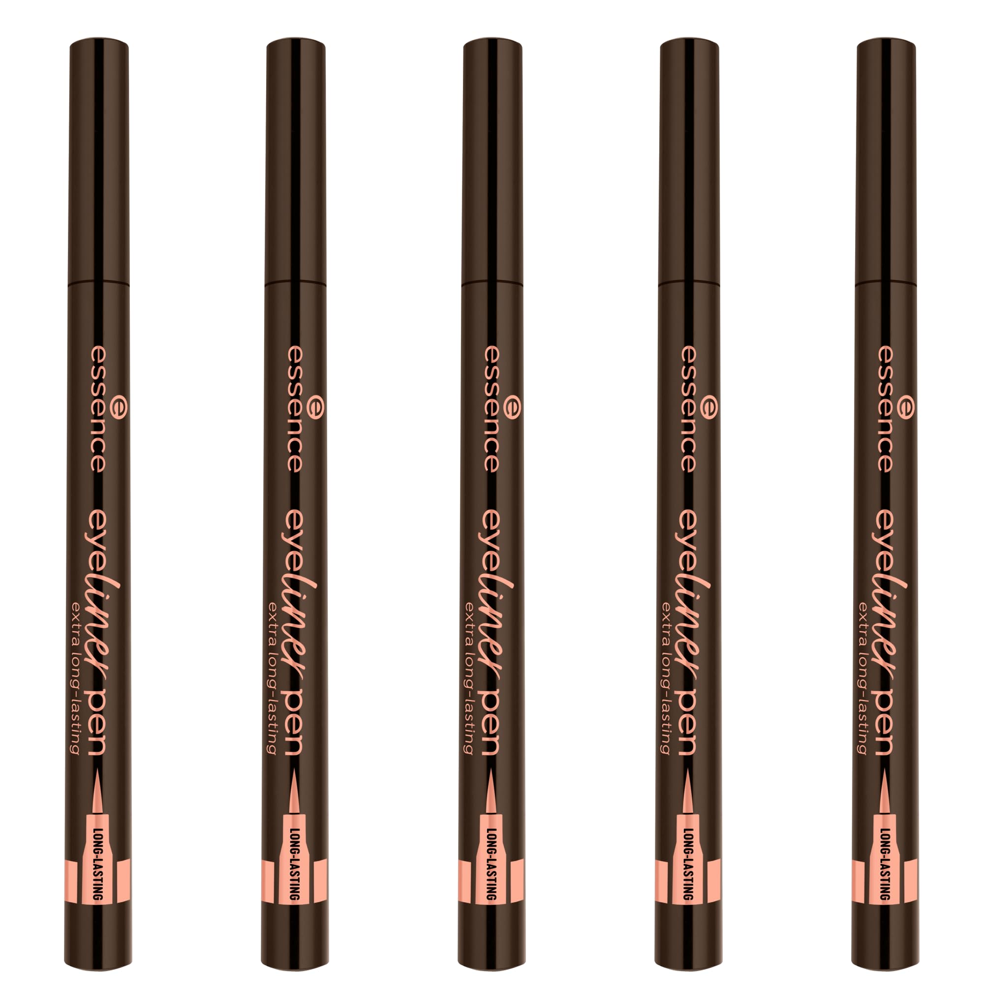 essence eyeliner pen extra long-lasting, Nr. 020, Braun, langanhaltend, definierend, farbintensiv, vegan, Nanopartikel frei, ohne Parfüm, ohne Alkohol, 5er Pack (5x1ml)