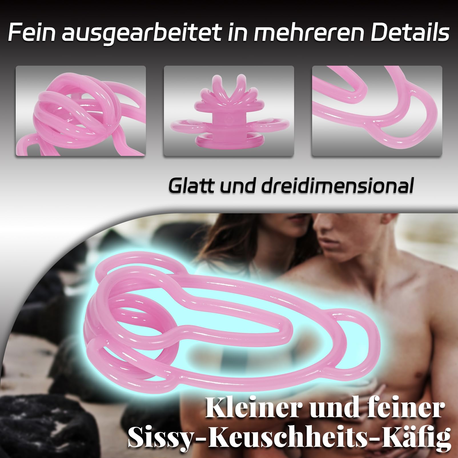 Chastity Cage hommes avec sangle auxiliaire réglable Ceinture de chasteté en nylon imprimée en 3D pour hommes Petit Sissy Cock Cage SM Esclave Bondage Sex Toys (Pink+Belt)