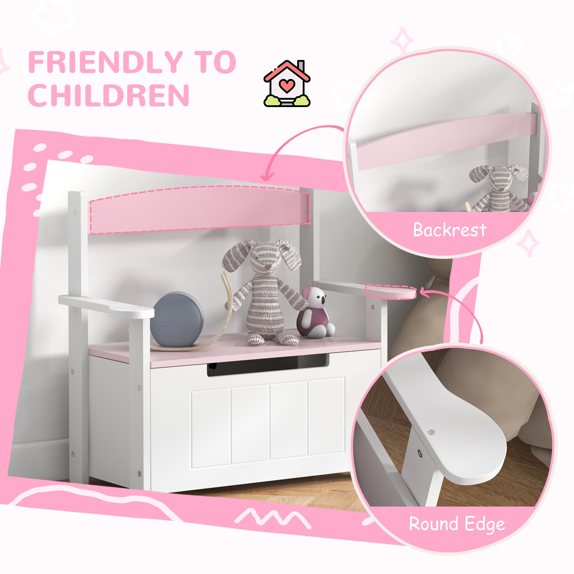 AIYAPLAY Spielzeugkiste, 2 in 1 Spielzeugaufbewahrungstruhe Kinder mit Deckel, Große Spielzeugaufbewahrung Organizer Bank für Schlafzimmer, Kinderzimmer, Spielzimmer, Rosa