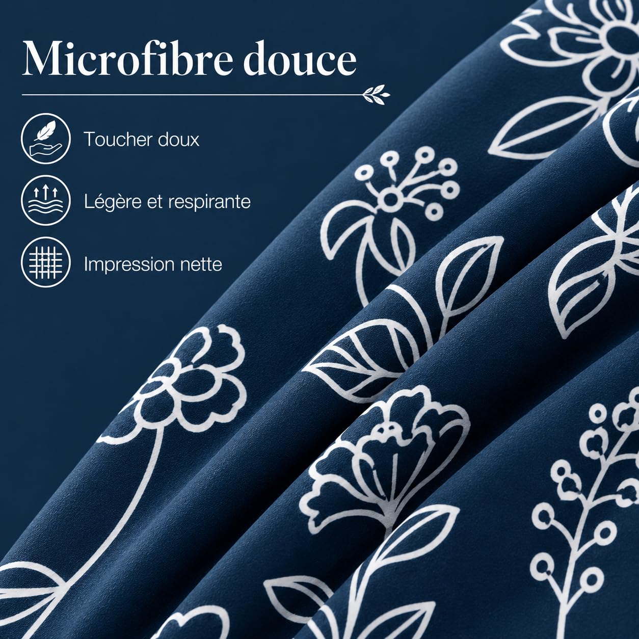 Bettwäsche 220x240 cm Blau Geblümt Bettwäsche-Sets Bettbezug 220 x 240 cm + 2 Kissenbezug 80x80 cm, Graue Pflanze Weich Mikrofaser Bettbezüge 3 Teilig mit Reißverschluss