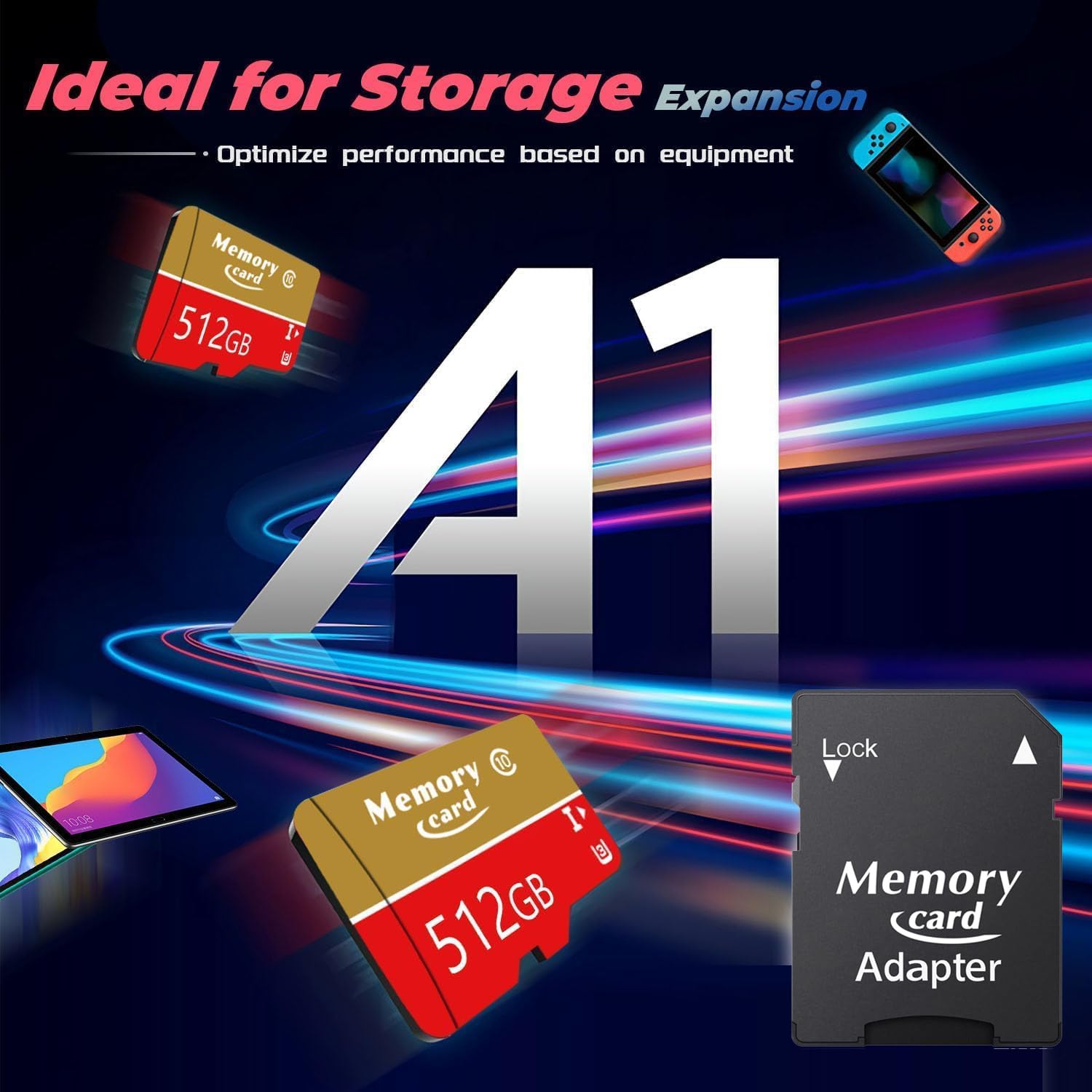 MicroSDXC MicroSD Card 512GB with Adapter,Full HD & 4K UHD Card Class10 U3 High Speed For Camera,Phone,Tachograph,Tablet,and droned MicroSDXC 512GB Memory Card — view 5