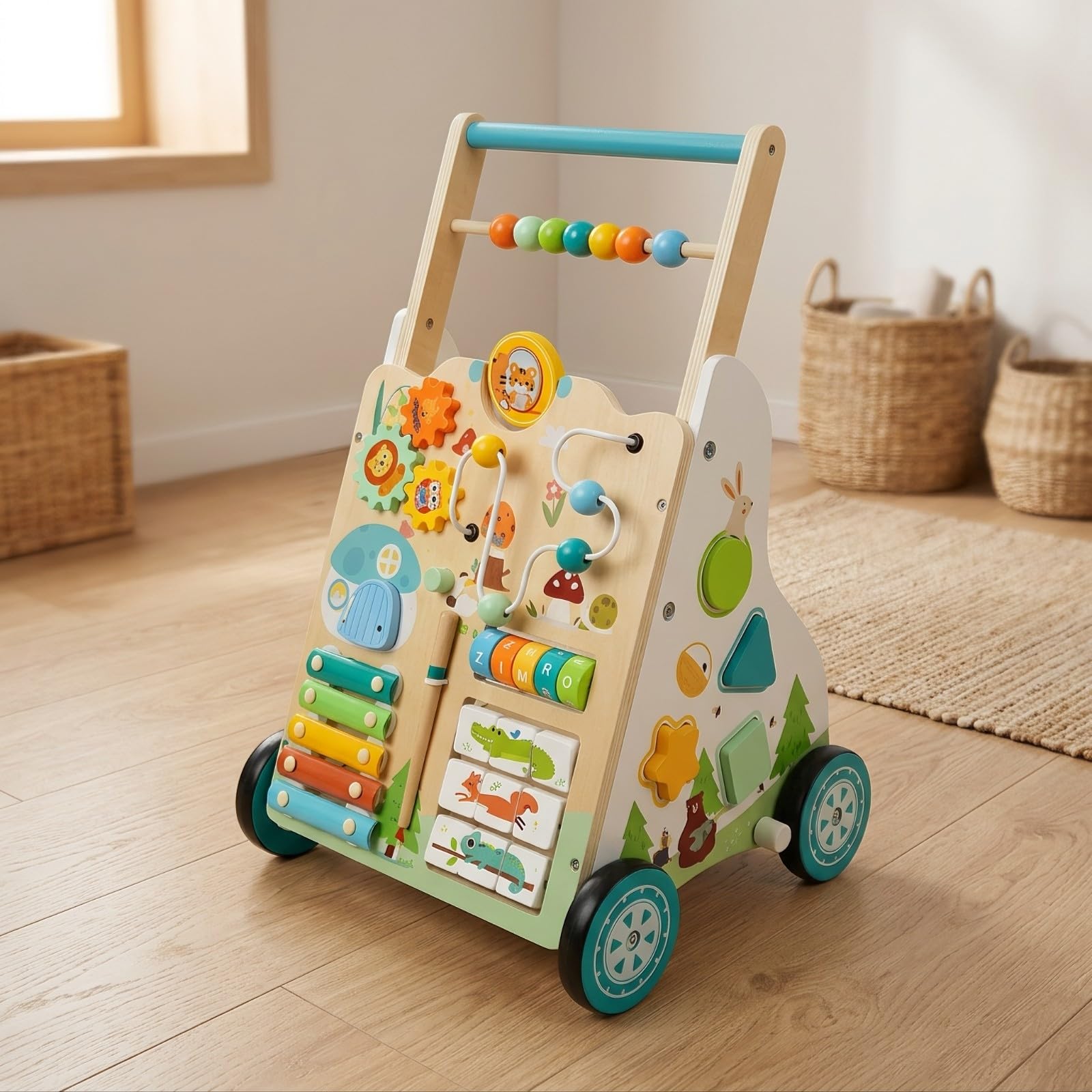 Qianly Caminador Madera sin Astillas Interactivo, caminador Empuje, Sensorial, para Casa,