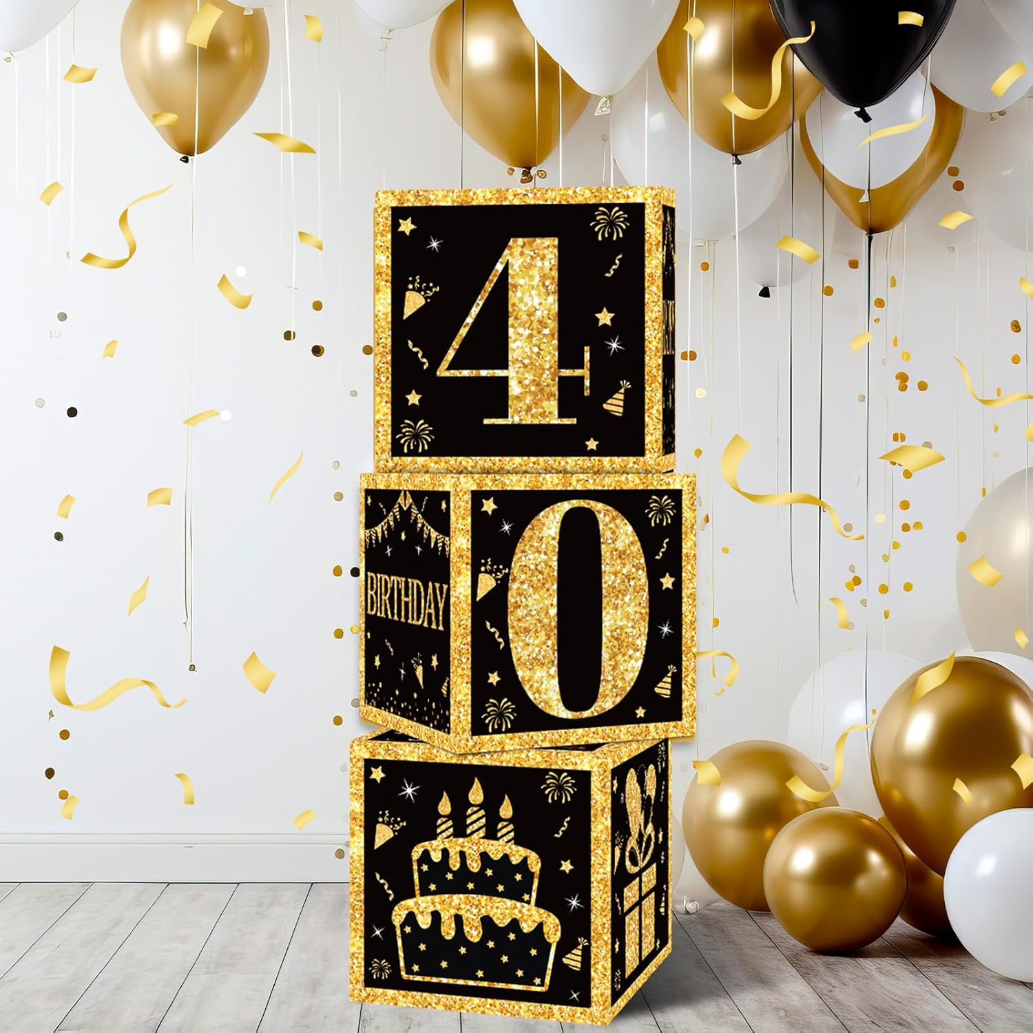 40th Birthday Decorations Boxes for Men- 3PCS Black Gold Happy 40th Birthday Balloons Boxes, 40 Year Old Party Supplies for Men Women - Image 8
