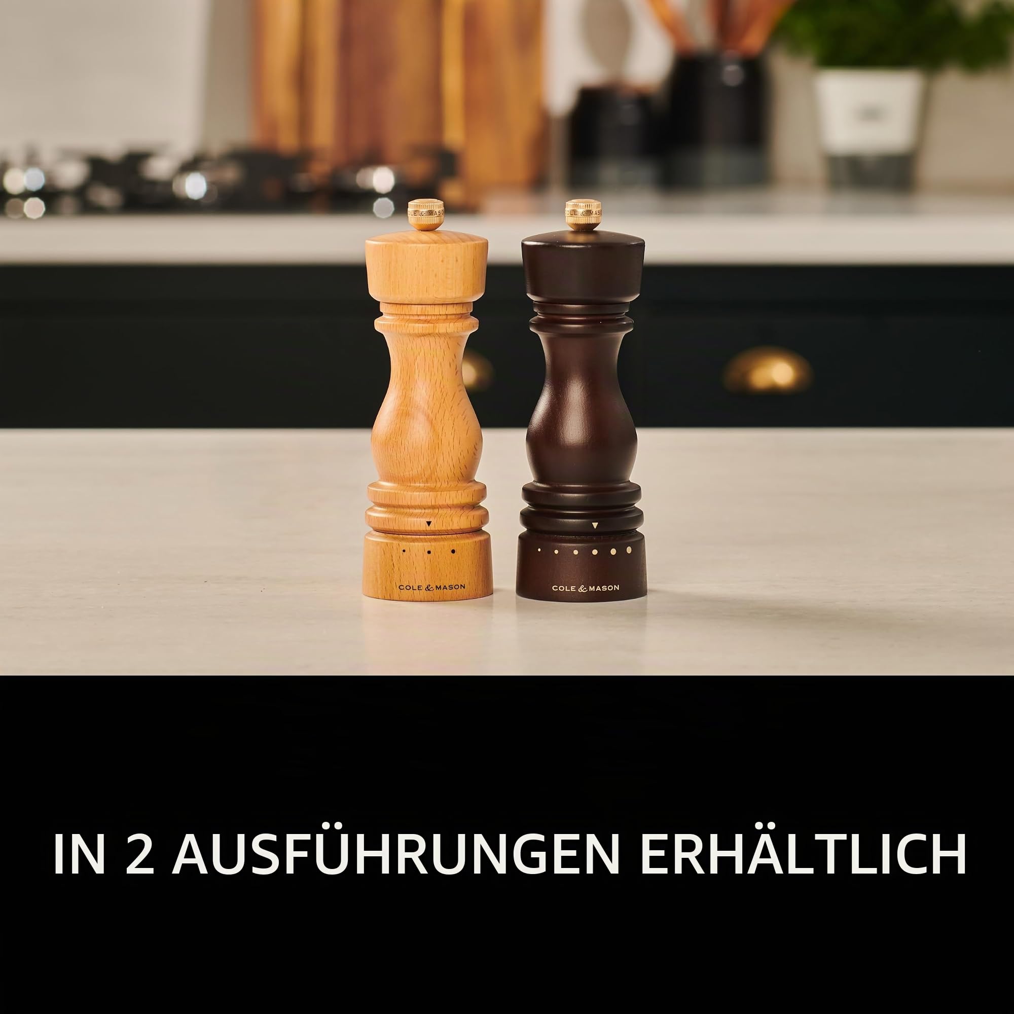 Cole & Mason London Salz und Pfeffermühlen Geschenkset Holz 18 cm, Keramikmahlwerk, Einstellbarem Mahlgrad, Precision+ Carbon-Mechanismus, Manuelle Gewürzmühle, Schokolade Buchenholz