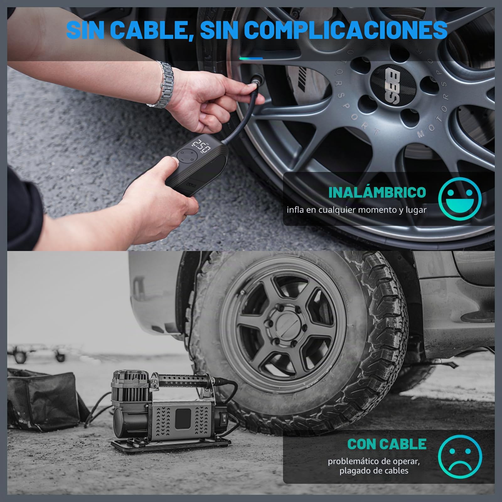 CYCPLUS Compresor de Aire Portátil Eléctrico para Bicicletas y Vehículos, 150 PSI, Recargable con Pantalla LED y Apagado Automático. Ideal para Neumáticos de Bicicleta, Coche, Motocicleta y Balones