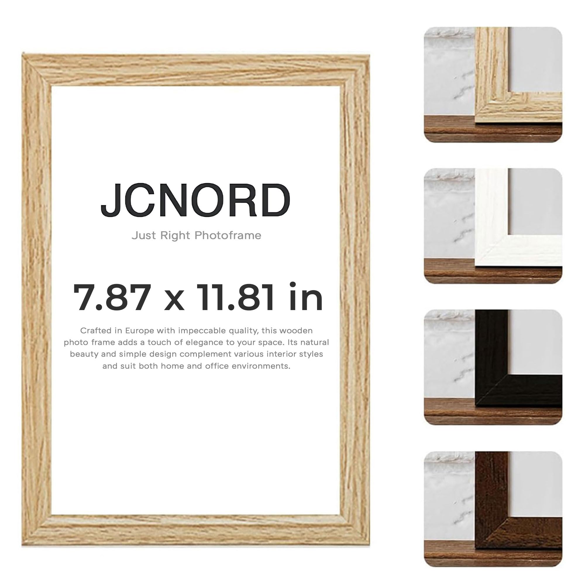 JCNORD MDF Oak Colored Wooden Picture Frame 8x12 inches (20x30 cm) with Shatterproof Acrylic Glass | Modern Photo Frame for Walls and Tables