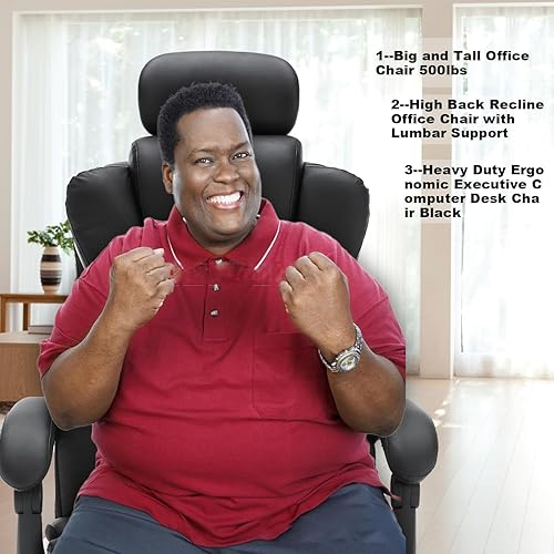 Miniatura 7 de Silla de oficina reclinable grande y alta con reposapiés y reposacabezas de 400 libras, sillas de oficina de piel sintética para personas pesadas,