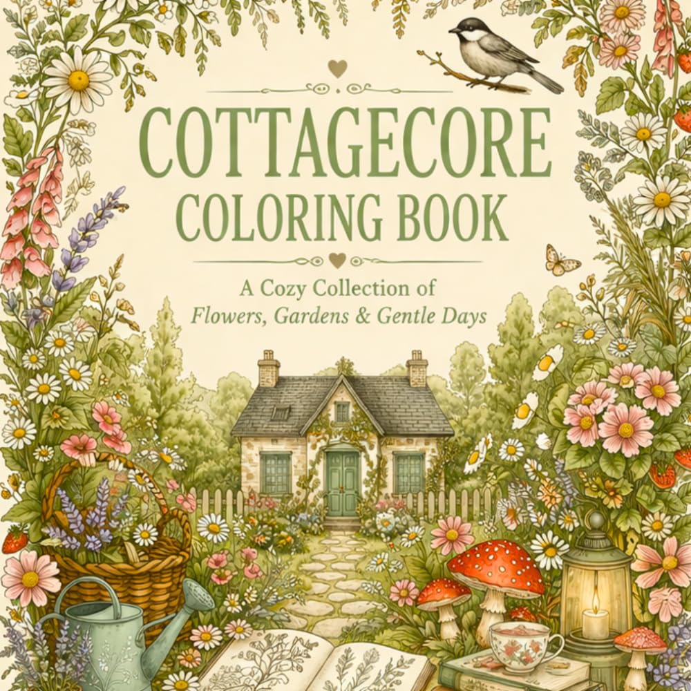 Cottagecore Coloring Book: 30 Unique Illustrations for relaxing: Botanical Gardens, Wildflower Worlds, Woodland Scenes and Country Life for Adults