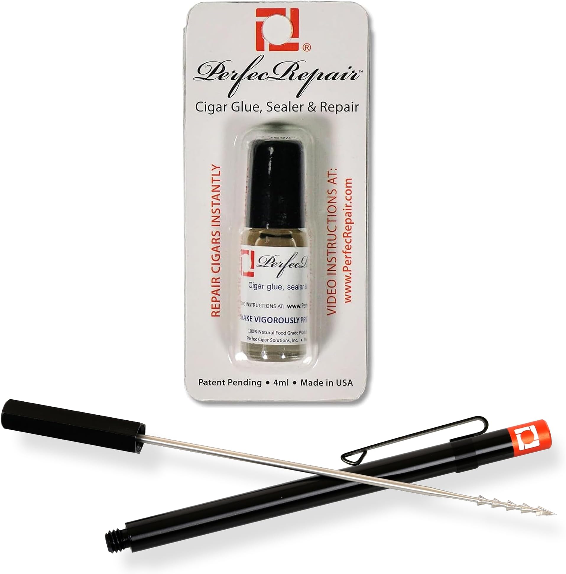 Perfec - PerfecDraw Patented Precision Cigar Draw Enhancer Tool and Nubber and PerfecRepair Cigar Repair Glue and Crack Sealer, Repair Damaged Cigar Wrappers, Compact and Portable 4ml Bottle Bundle