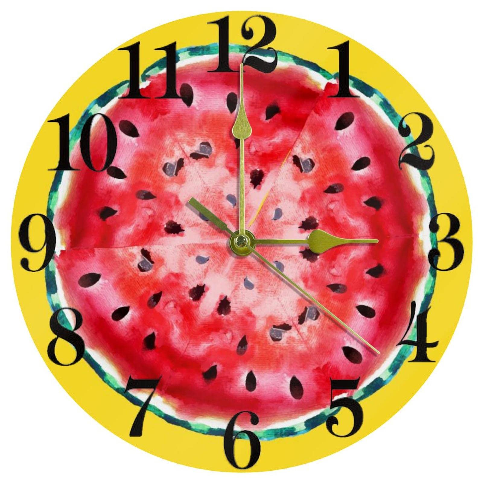 Horloge murale jaune pastèque 25,4 cm ronde à quartz silencieuse