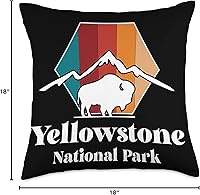 Vista 4 de Yellowstone Volcano National Park Wyoming Souvenir Yellowstone Mountain Buffalo National Park Wyoming - Almohada de recuerdo, 18 x 18 pulgadas