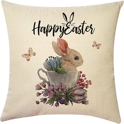 Fundas de cojín decorativas bohemias para decoración de conejo, funda de conejo para Pascua, textiles para el hogar para sofá, decoración del hogar,