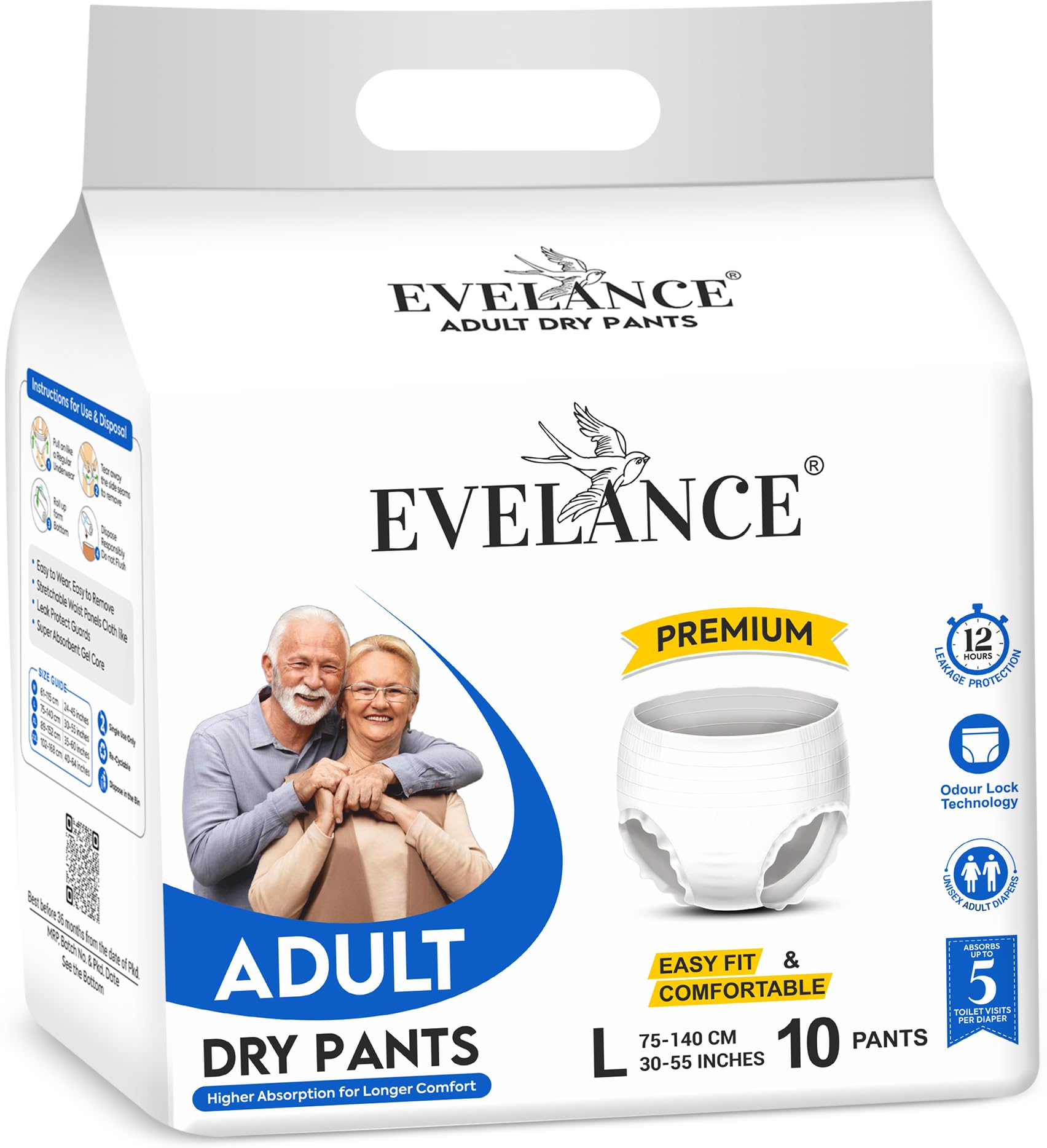 Evelance comfortable adult diapers, large size 10 diapers, odor lock technology & easy fit diaper pants, with 12 hours of protection (Pack of 1) (B0DCW32ZVQ) Amazon Price History, Amazon Price Tracker
