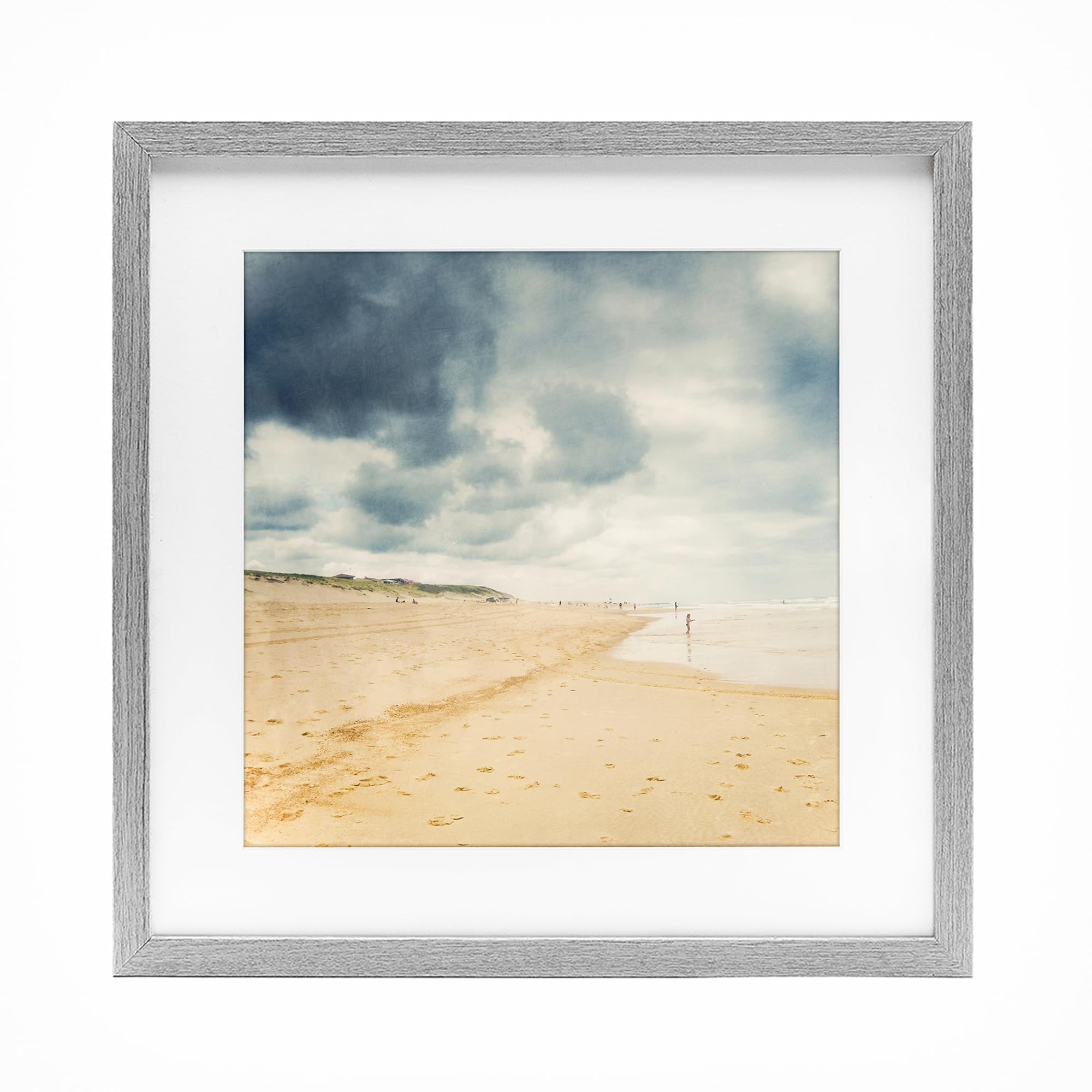 Stupell Industries 'Beach On A Cloudy Day', Framed Print Under Glass, Gray, 13 x 13 Inches, Easy to Hang and Sturdy, Made in USA, by Dirk Wüstenhagen