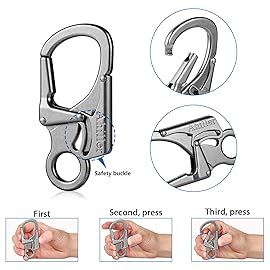 Ahiller Carabiner Clip, Double Anti-Misopening Locking Design, 3 Zinc Alloy Heavy Keychain for Outdoor Camping Hiking, Key Ring Clip (Gunmetal-2P)