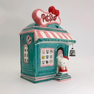 Blue Sky Clayworks Hello Kitty Pet Shop Candle House, Ceramic, 5.75" L x 5" W x 8.75" H, Pastel Paw-Print Glow
