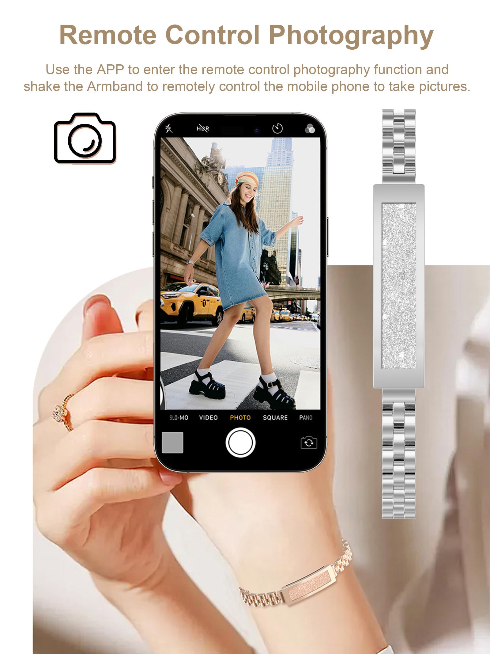 findtime Pulsera inteligente para mujer sin pantalla, podómetro, pulsera para mujer, joyas de oro rosa, plata, estrecha, monitor de frecuencia cardíaca, monitor de sueño, SpO2, pulsera de fitness con