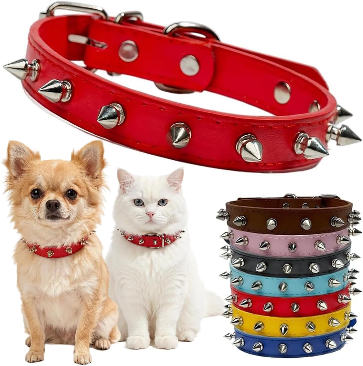 Spiked Collar for Dogs, Girl Spike Cat Collars Spiky Puppy Collars Red, S