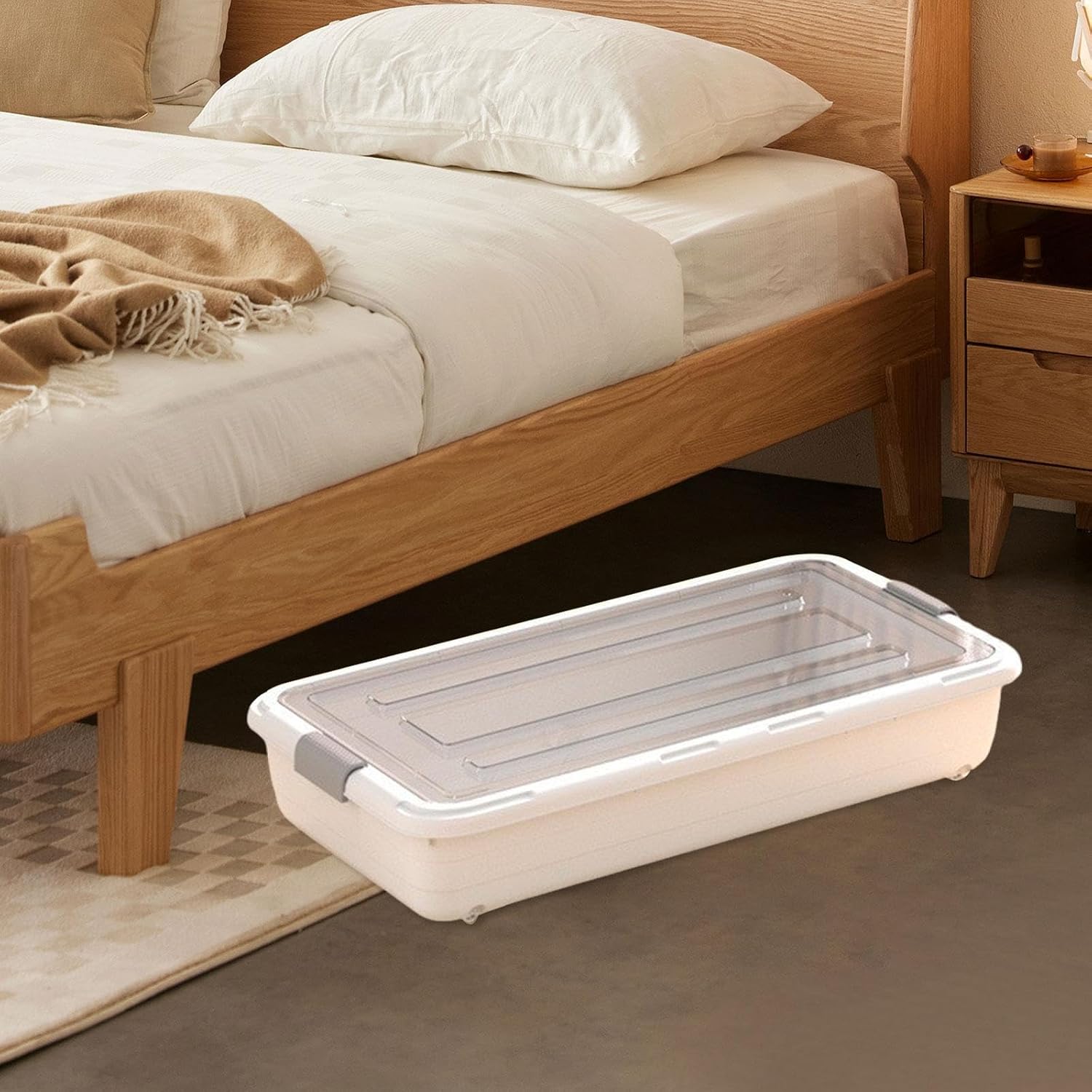 Rolling Under Bed Storage with Versatile Stackable Bin with 4 Wheels Organization for Books Clothes Towel Bedding, 61cmx40cmx11cm