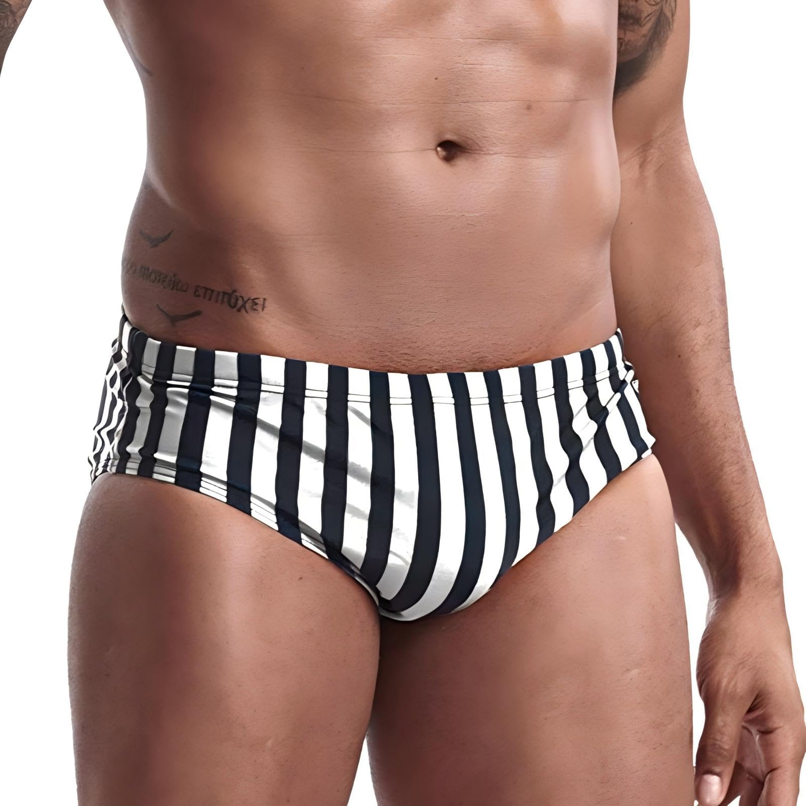 Mens Stripe Swim Briefs Retro Swimwear Sexy Bikini Swimsuit Print Bathing Suit